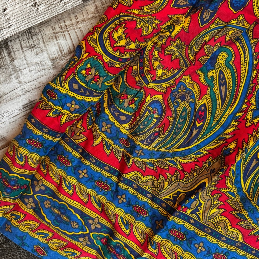 Vibrant Paisley Skirt, Vintage, A line, Bright Rayon - Picture 3 of 6